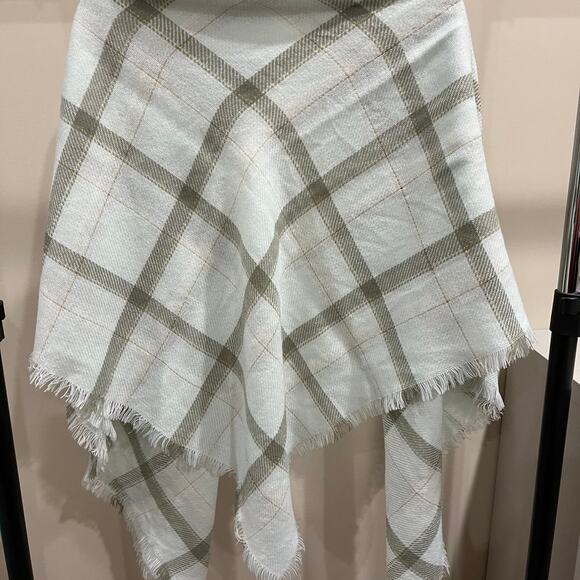 Blanket scarf, shawl, and wrap. Pastel mint, white, grey, and light pink plaid. - Picture 4 of 7